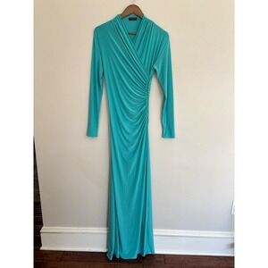 Naked Wardrobe Turquoise Long Sleeve Bod-Con Ruched Wrap Maxi Dress L